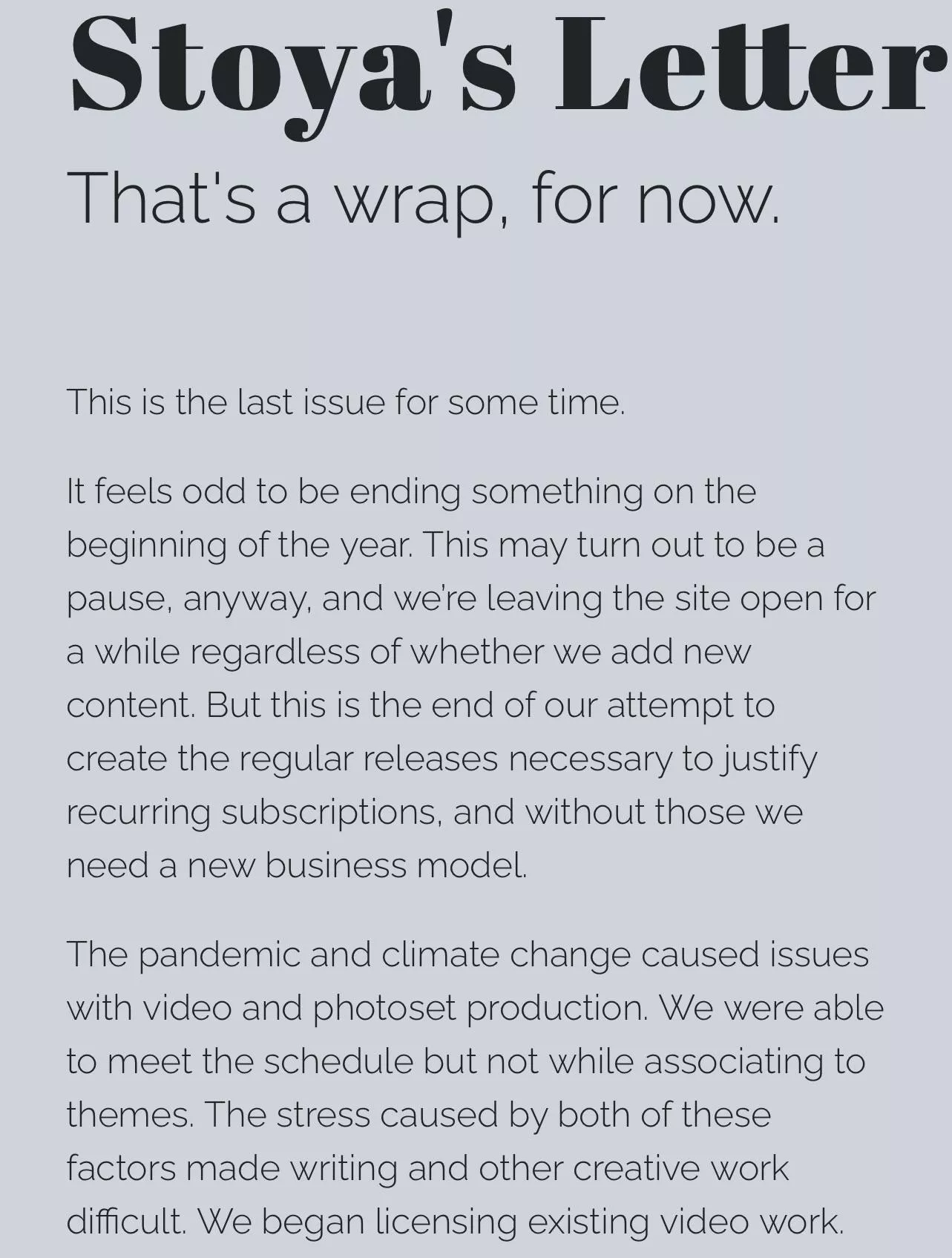 Zerospaces is wrapped “for now”