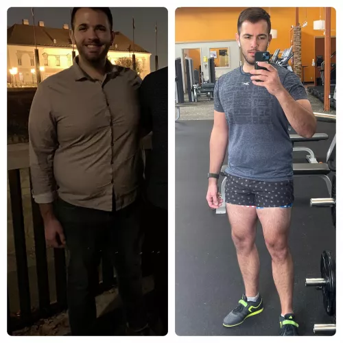 2019-2022. Lost 80 lbs of fat, gained 20 lbs of muscle. Still got work to do, but Iām proud of my progress! Keep after it bros.