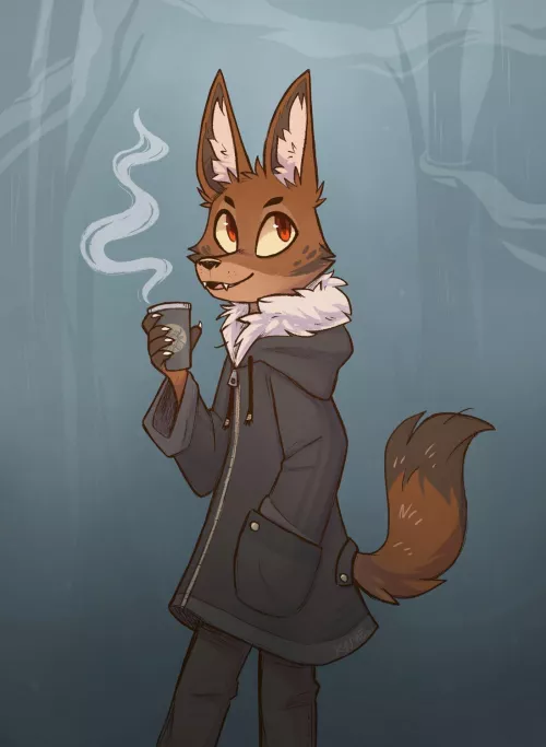 A jackal with his morning coffee [art by me @kazunekomori on twitter]