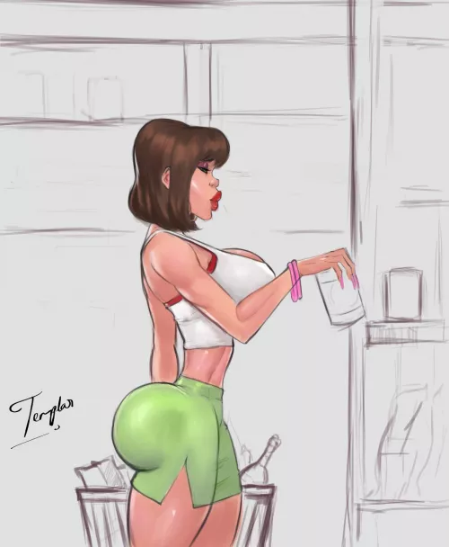 a sketch of ivy doing some shopping at a grocery store