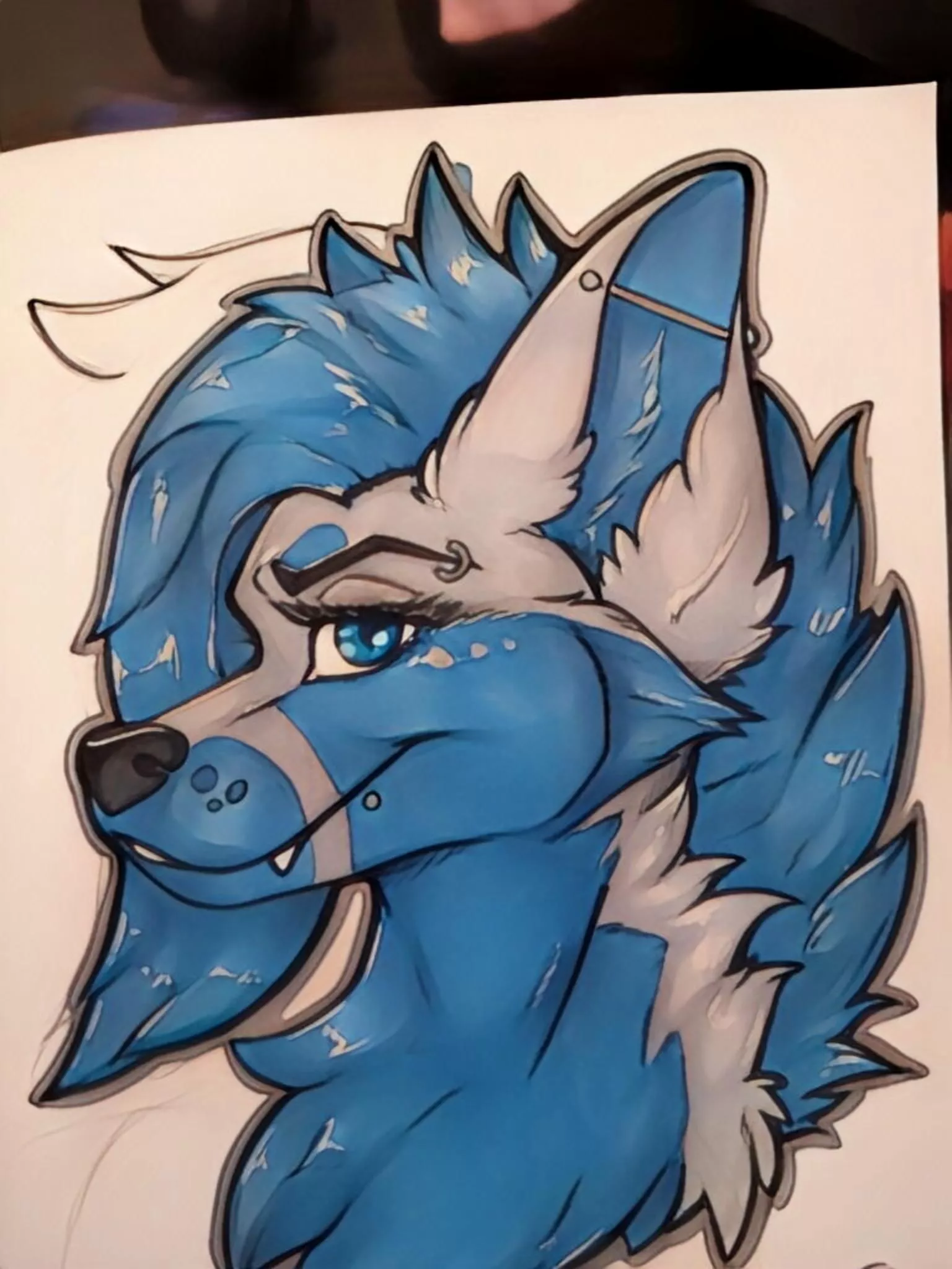 A WIP con badge of my sona, Sculie. How much do you think I should charge if I choose to open commissions?