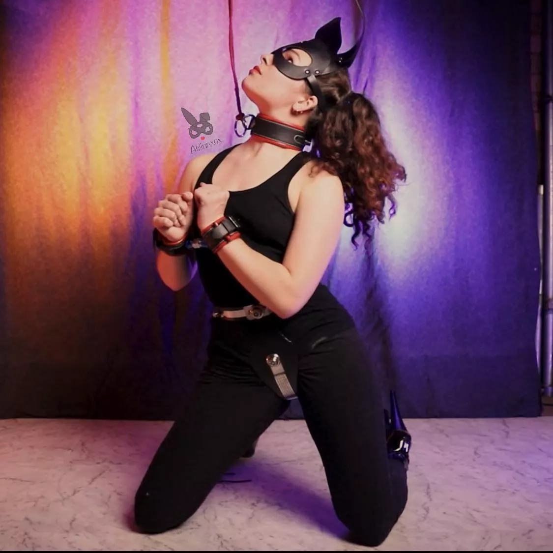 All locked, cuffed & collared. What’s a sooky bunny to do? Would you play with me?