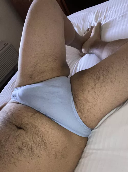 Alone in my hotel room in nothing but my briefs.