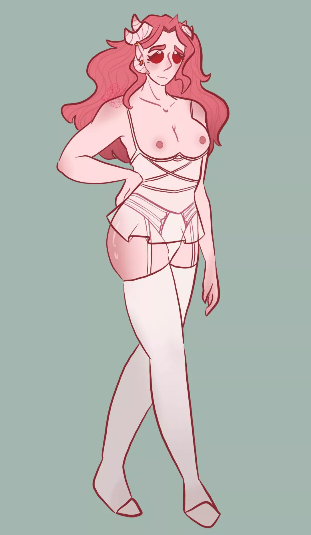 Art by my IRL(no socials), pinup of my tiefling Lily