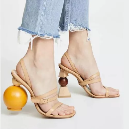 Asymmetrical fashion high heel sandals