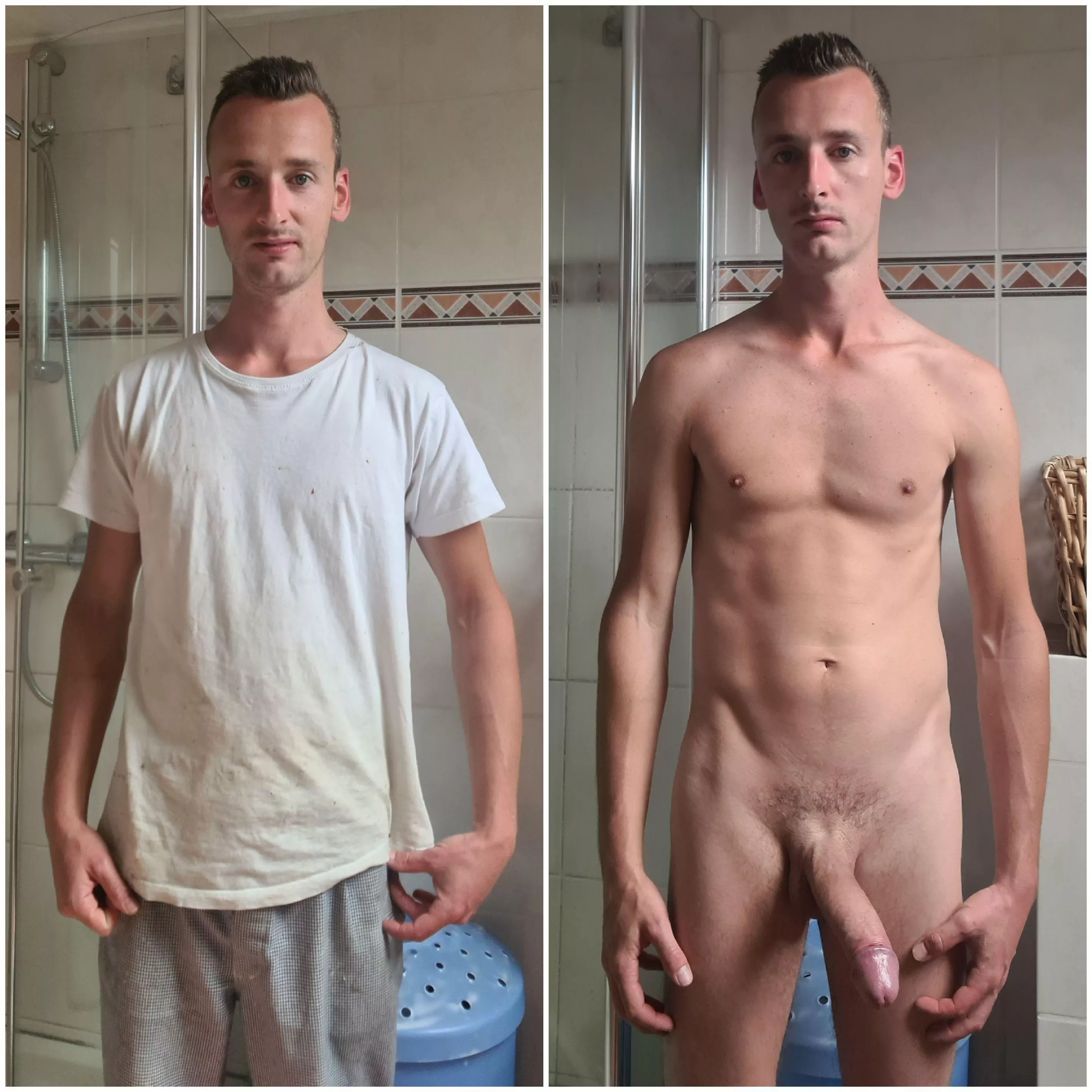 back from working in the bakery, and ready for the shower😊 girls what do you think?🤭