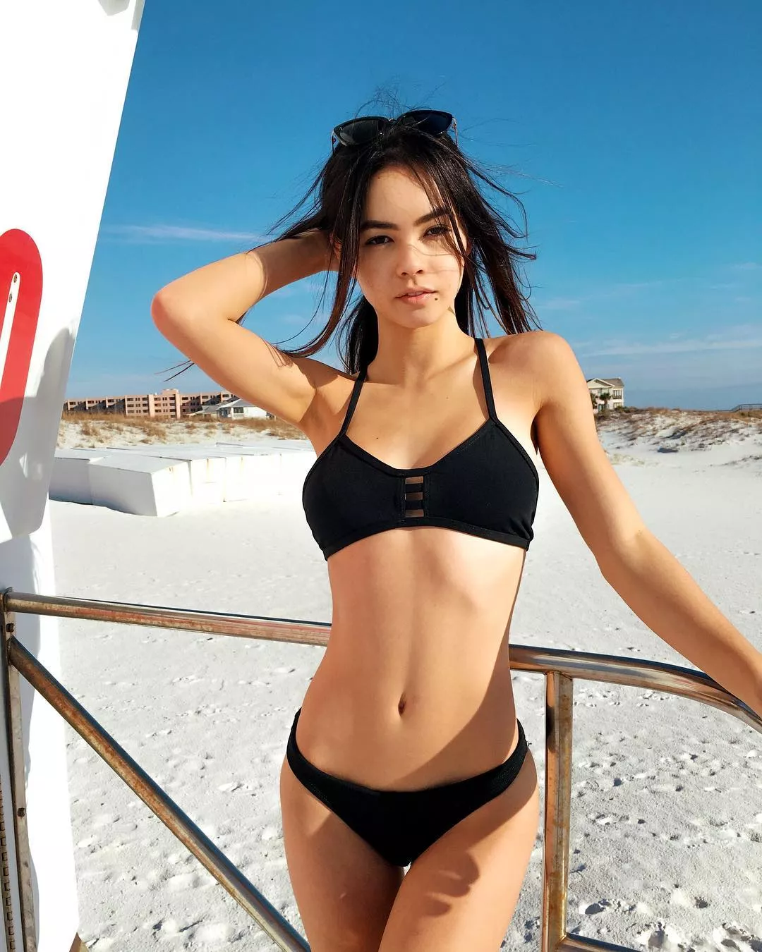 Black bikini, tight body