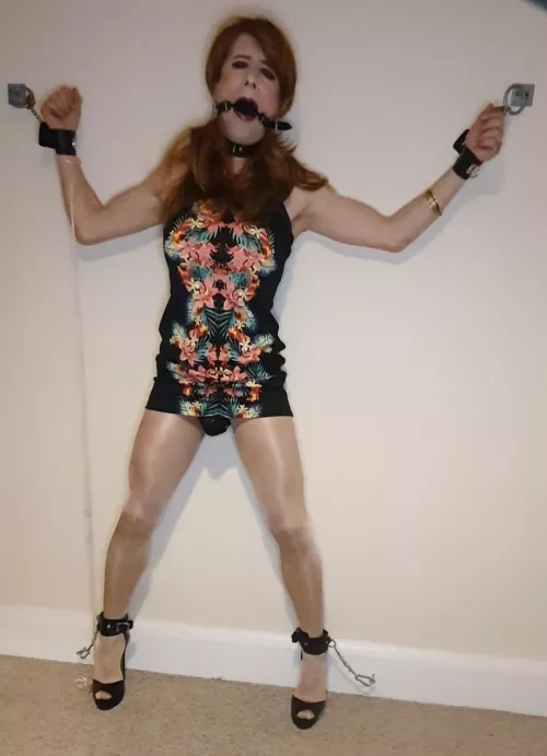 Collar and cuffs attached to the wall.....a gag to keep the noise down and a cage to keep clitty in check...have fun! 😈