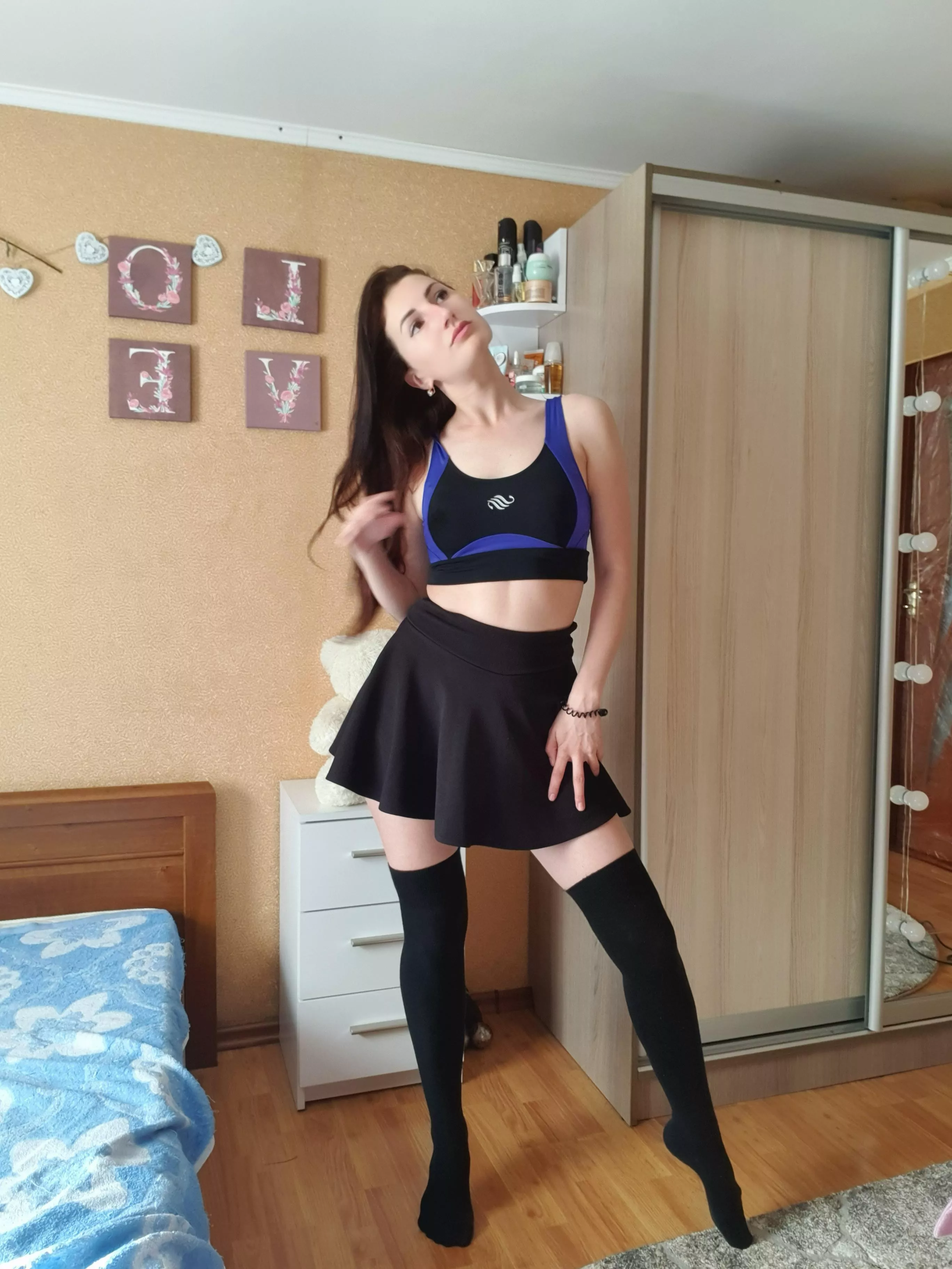 Crop top, skirt, and thigh high socks 🔥 Your hotfriend from Ukraine 🇺🇦