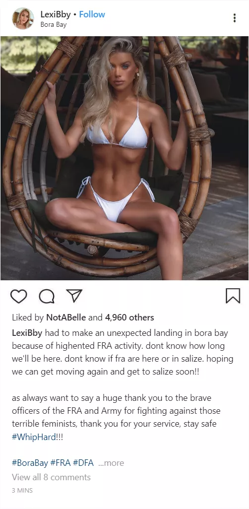 (cuntagram) - had to emergrncy land in bora bay because of fra activity!!!