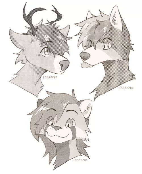 did some experimental halftone sketches for a new commission type ^w^ probably around $25 or $27 if paypal fees screw things over 😵‍💫