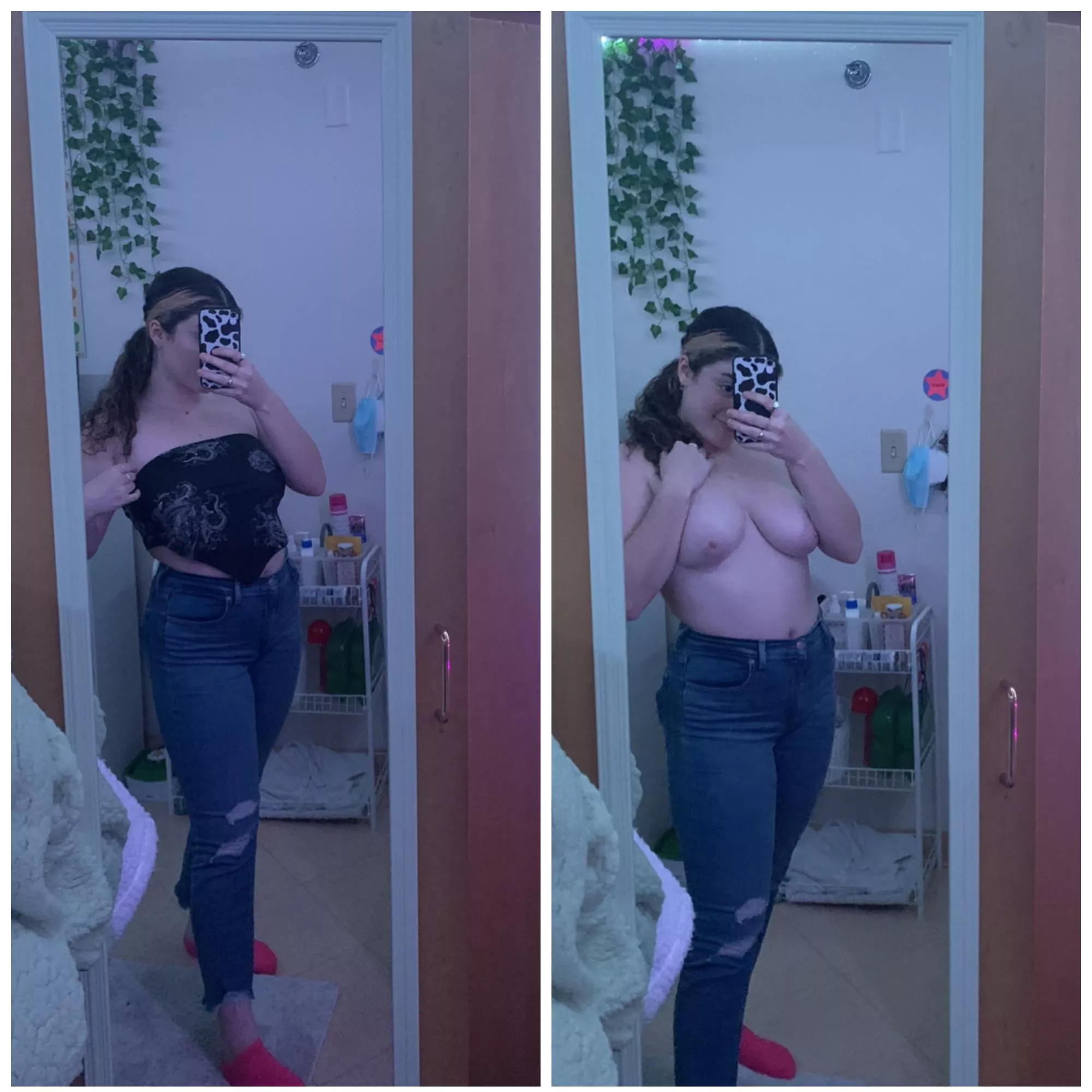 Do you like my top on or off?