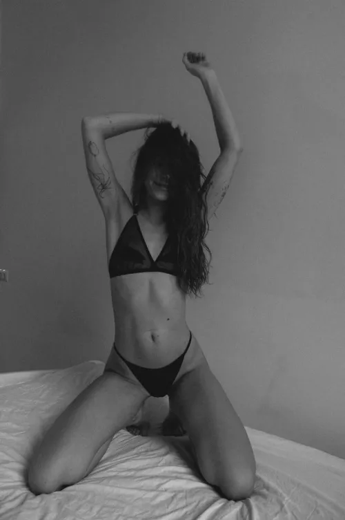 Do you like this outfit? If you saw me on the bed next to you now, what would you do next?