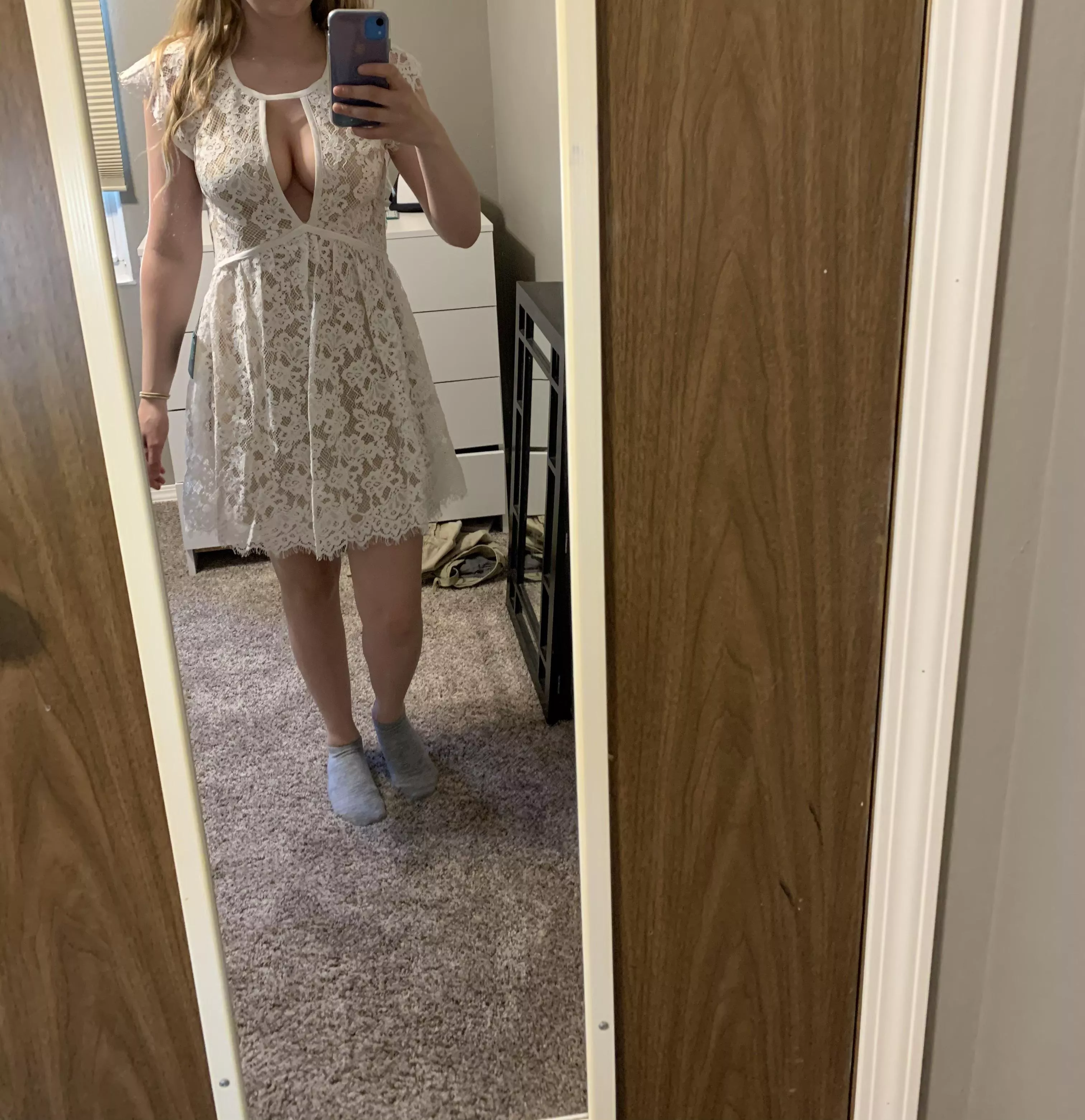 Dress isn’t great, but my chest looks fuego 🙈 IRTR