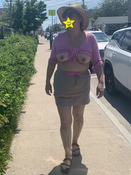[F] Dared to walk down the street with my tits out!
