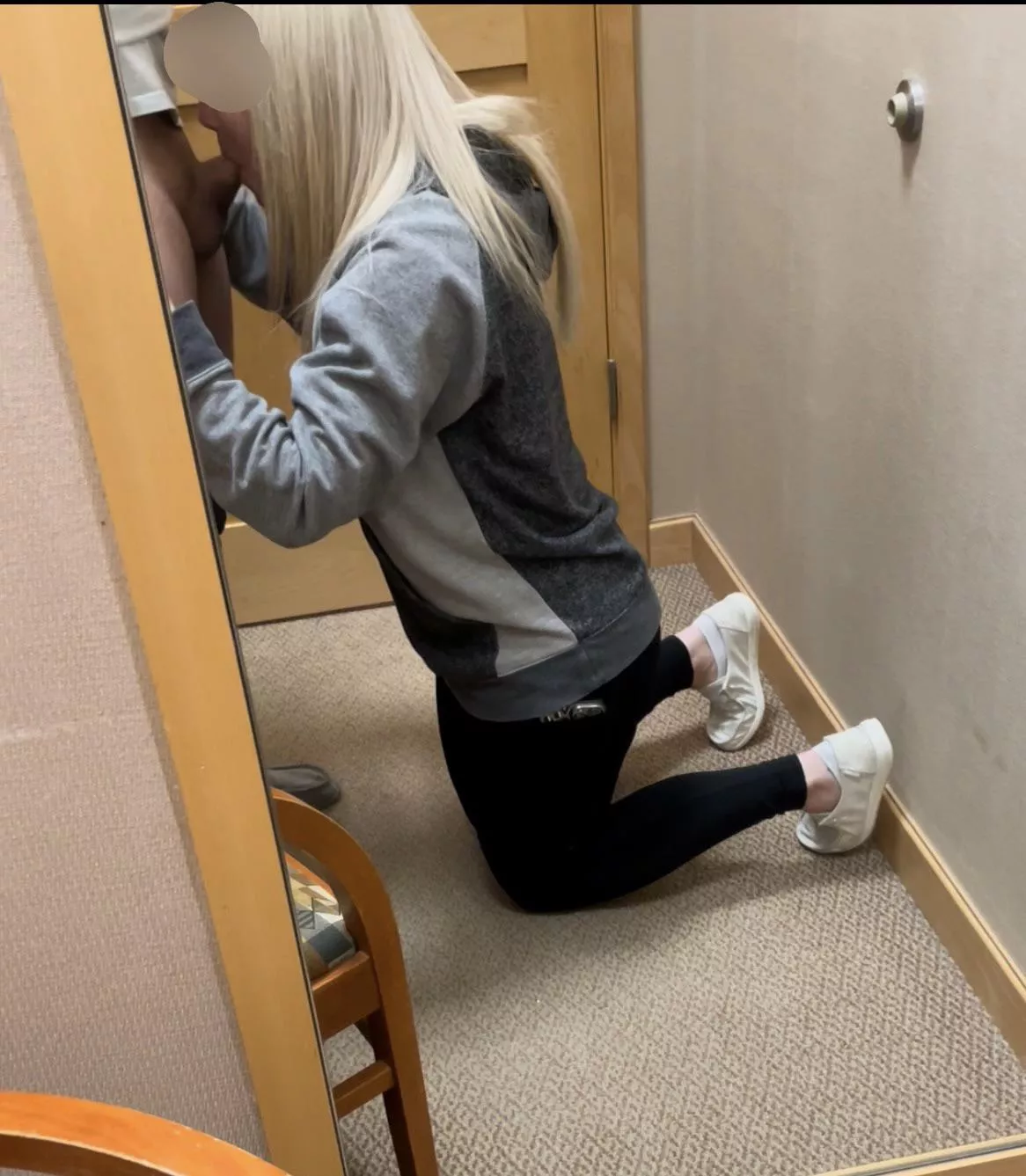 [f] [m] let hubby cum all over my face in the busy mall dressing room.. I hope someone noticed the cum in my hair when we walked out together..😏😈