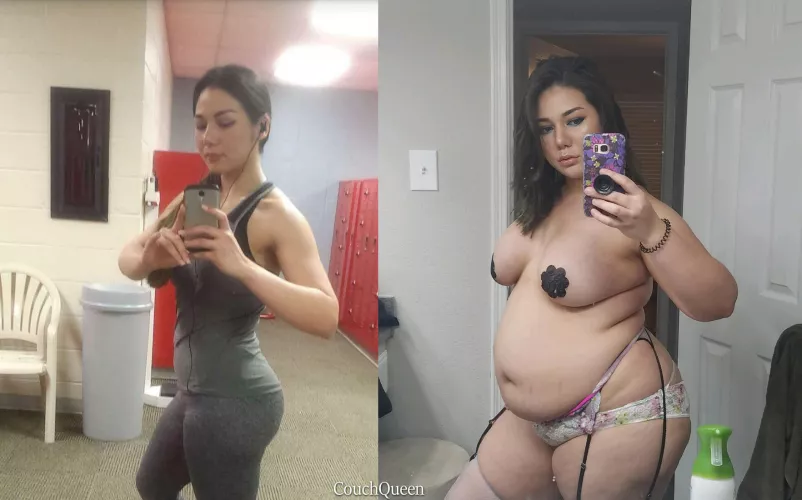 feedism destroyed my figure. 😳 from independent gym bunny to tubby fuckpig in need of abuse. 🐷