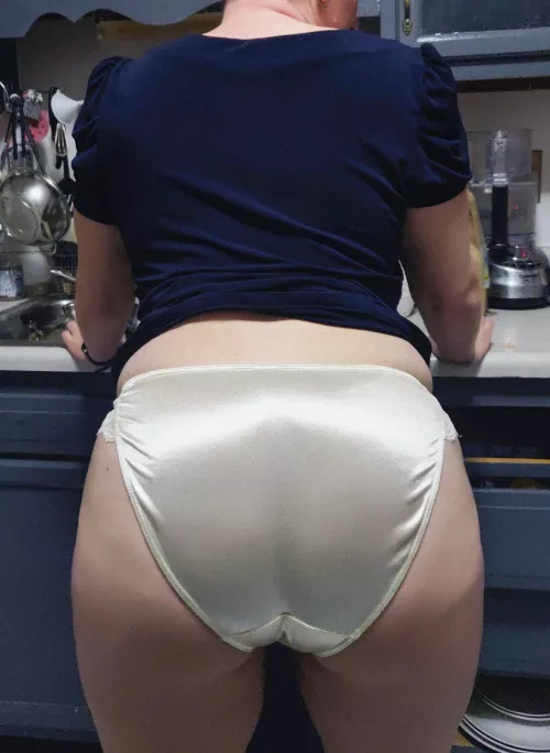 Feeling hot in my smooth and shiny white panties