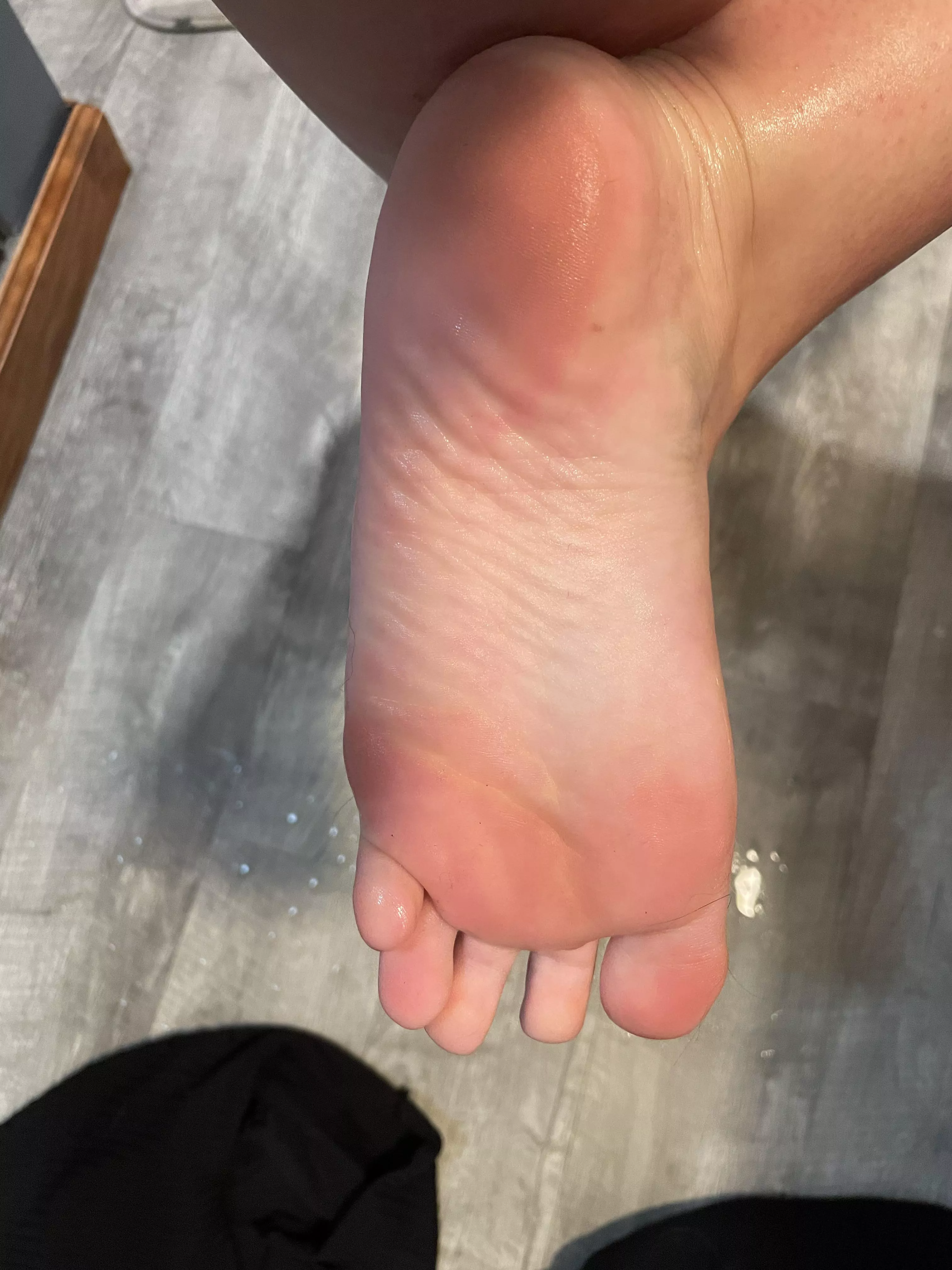 fresh out of the morning shower soaking wet feet