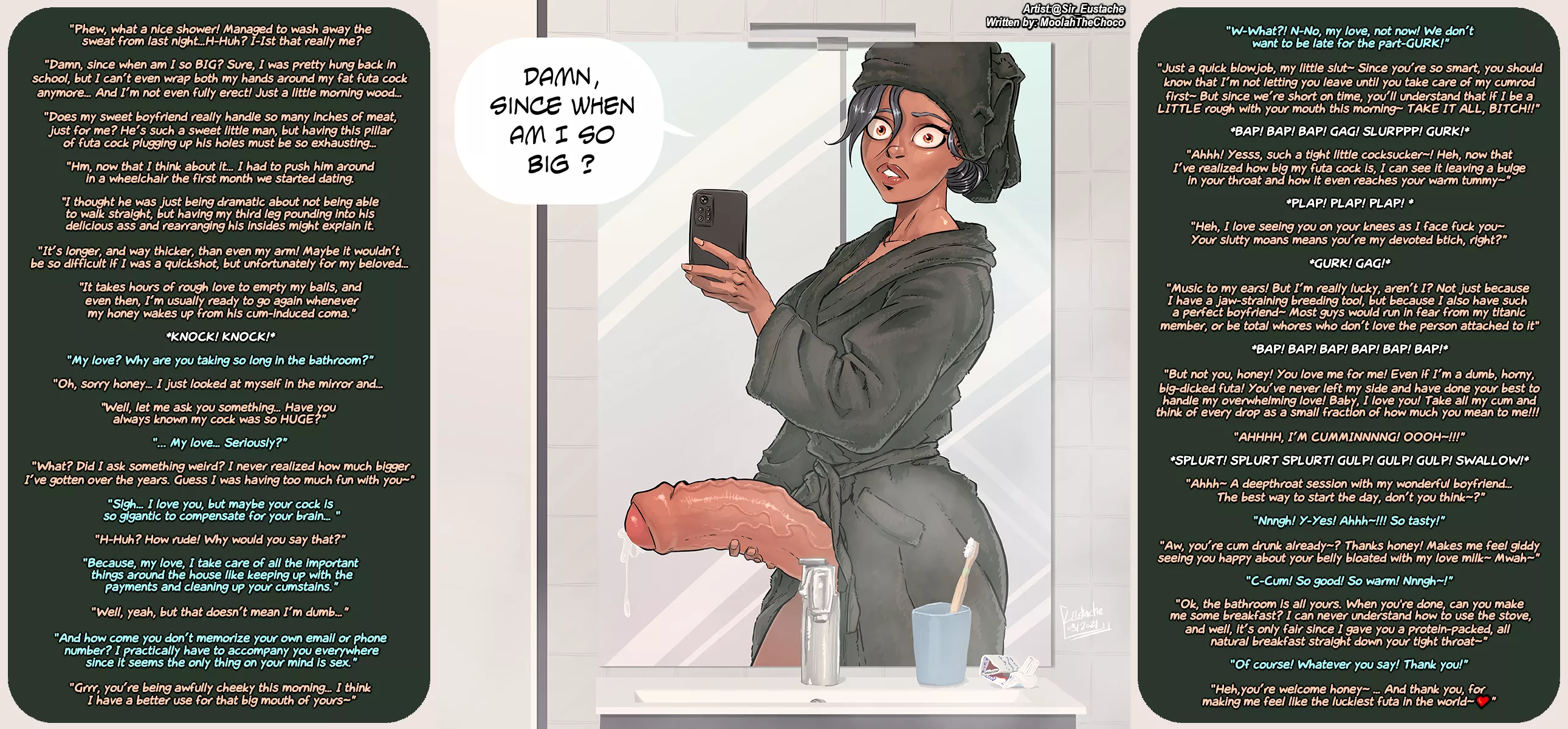 Futa is amazed by the sight of her own appendage, but when her BF calls her an airhead, she puts it to good use~ [Commission] [Artist: @Sir_Eustache]