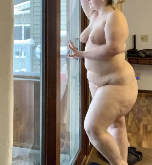 Getting ready to step outside to have our coffee.