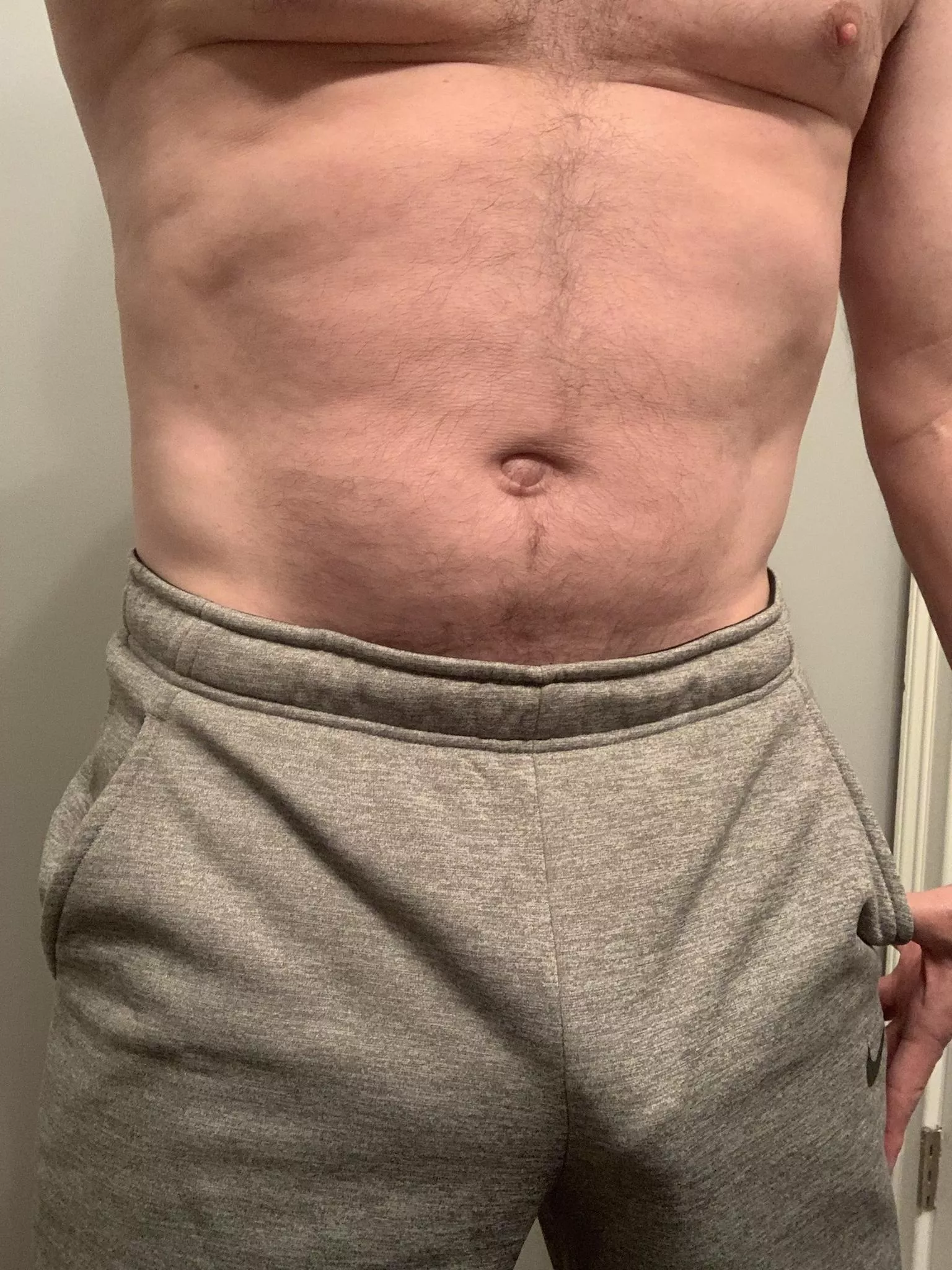 Grey sweats bulge