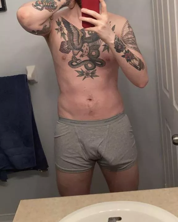 Grey underwear doesn’t hide it well