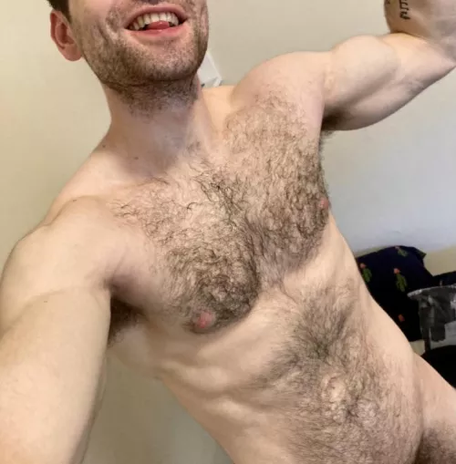 Grinning, at just how plush my chest furโs getting