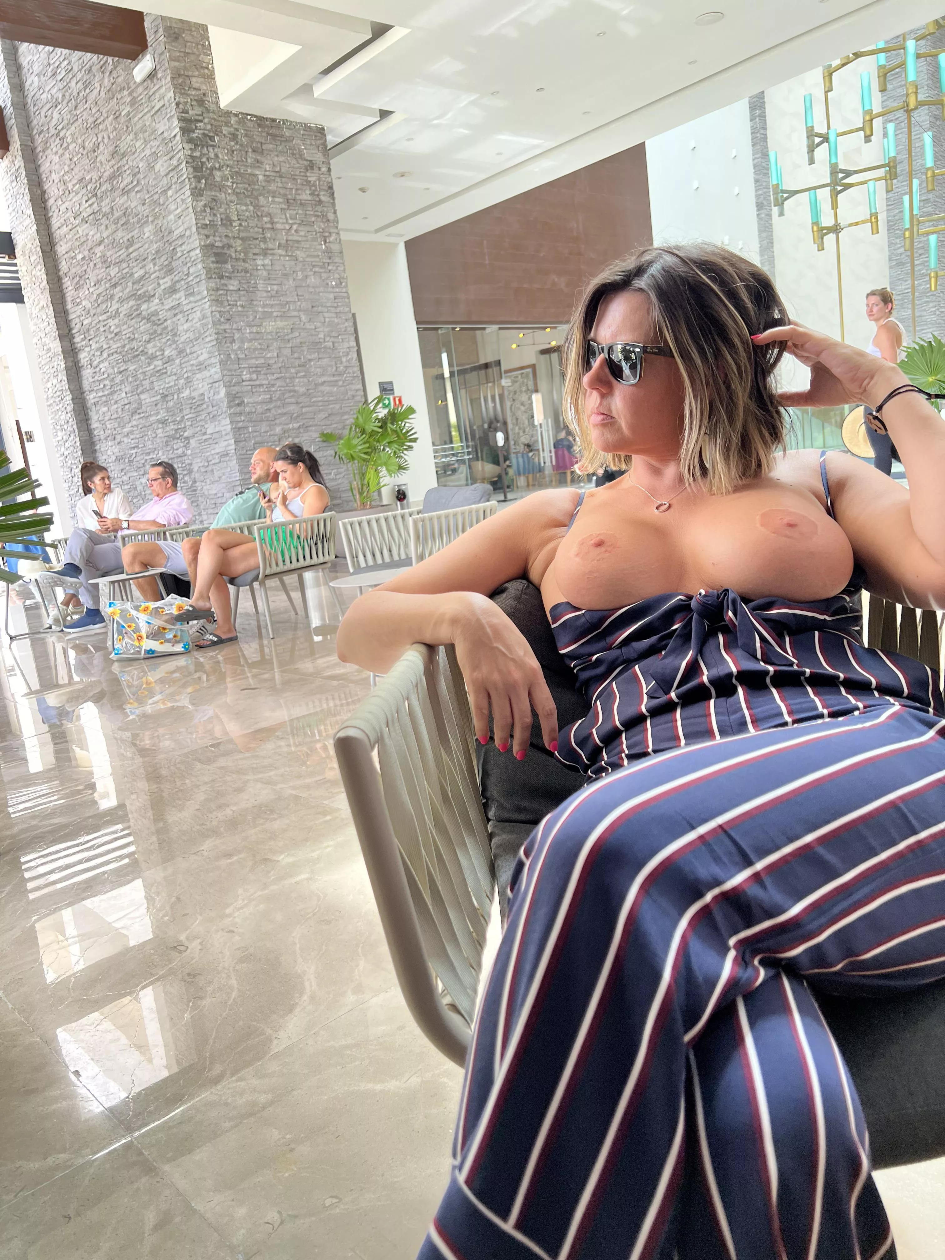 Hanging out in the lobby waiting for our room