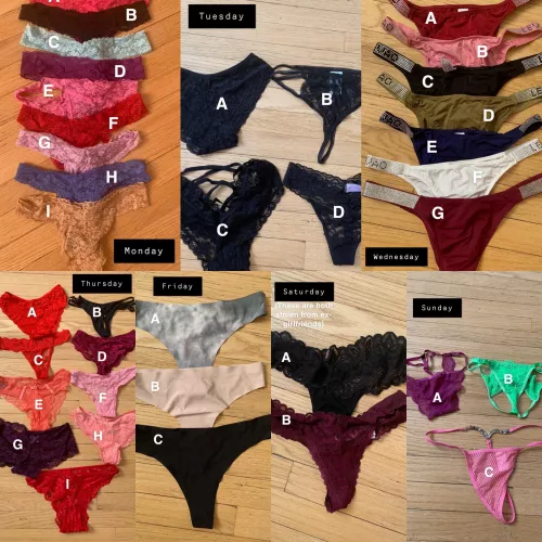 Help choose my panties for the week! Vote for each day!