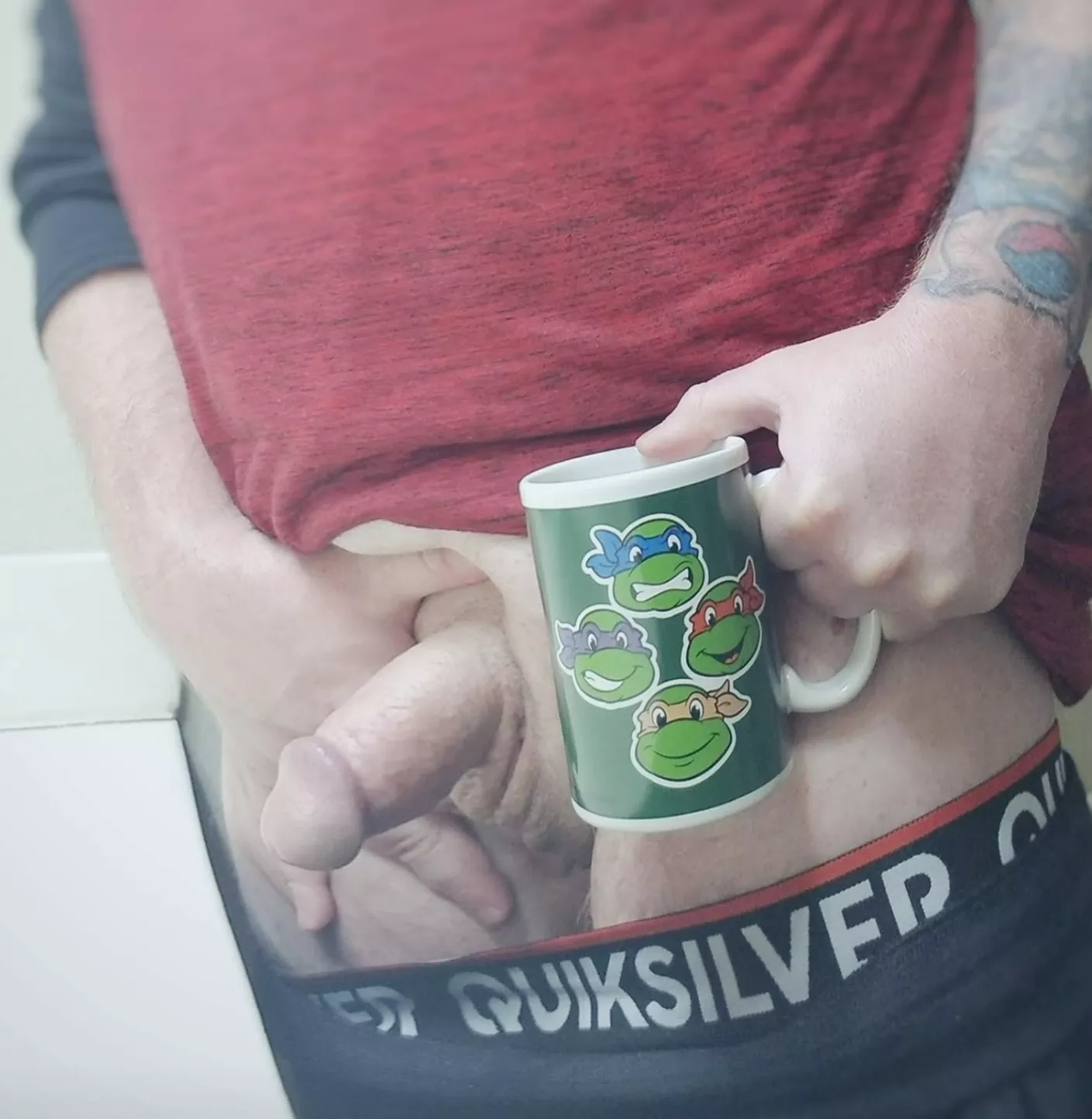 Heroes in a half shell...more like hero with a half chub...Turtle Power!! Going to ninja Monday in the face!