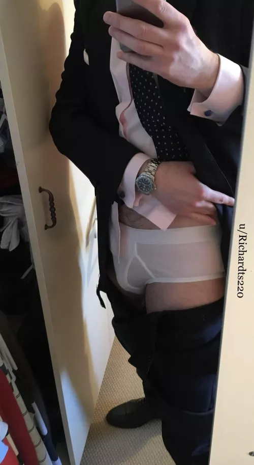 Home from work. Today’s briefs definitely came from the drawer with the sensible underwear.