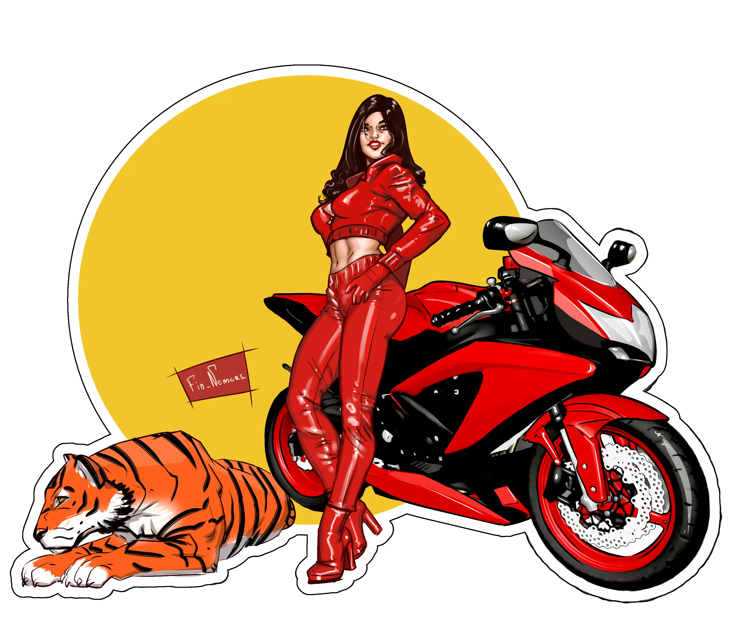 Hot brunette on motorbike (Original by Fin Nomore)