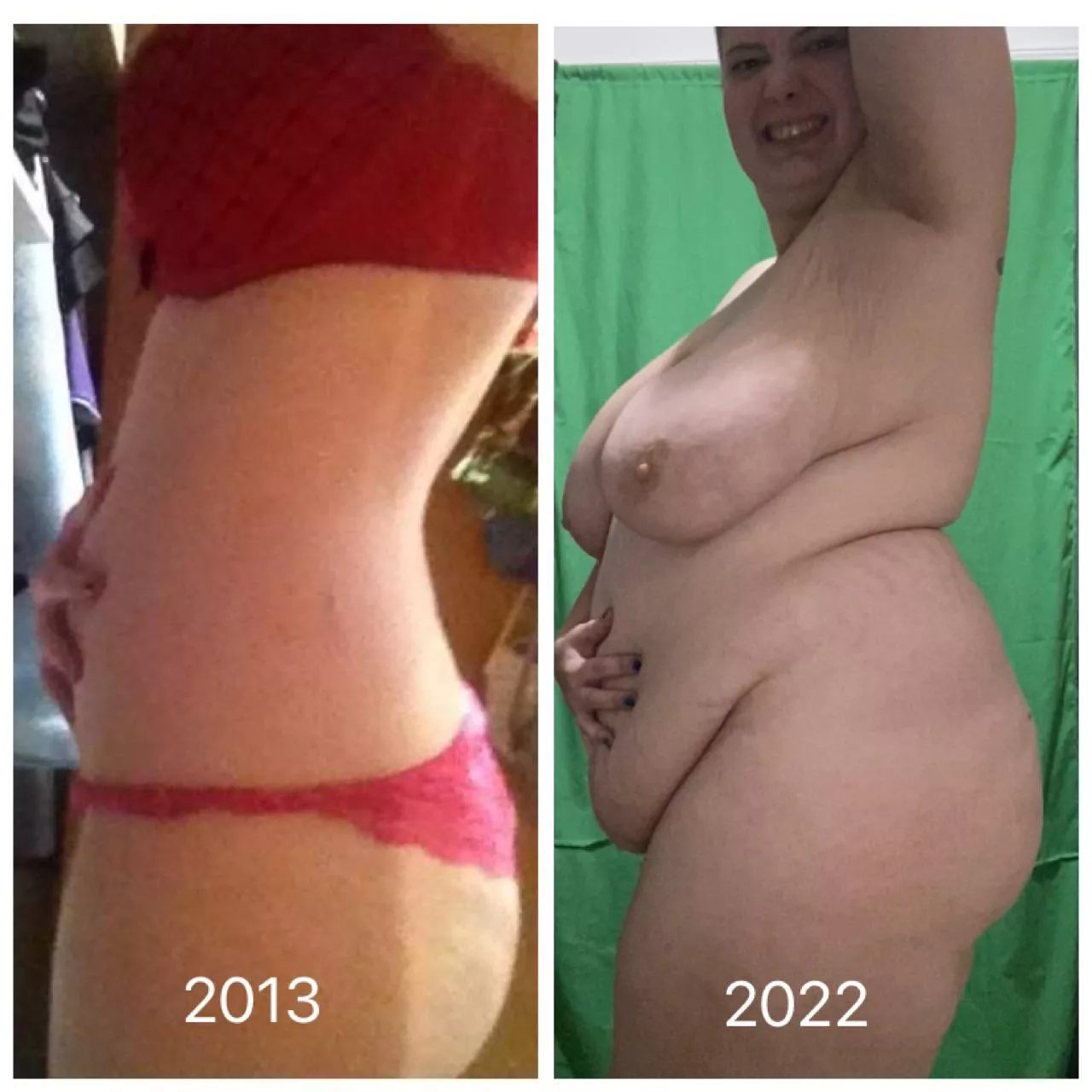 I found the photo from 2013 with the caption “look how fat I am” 😂🤣😂🤣. I just had to remake it with my lovey plump body now!!!