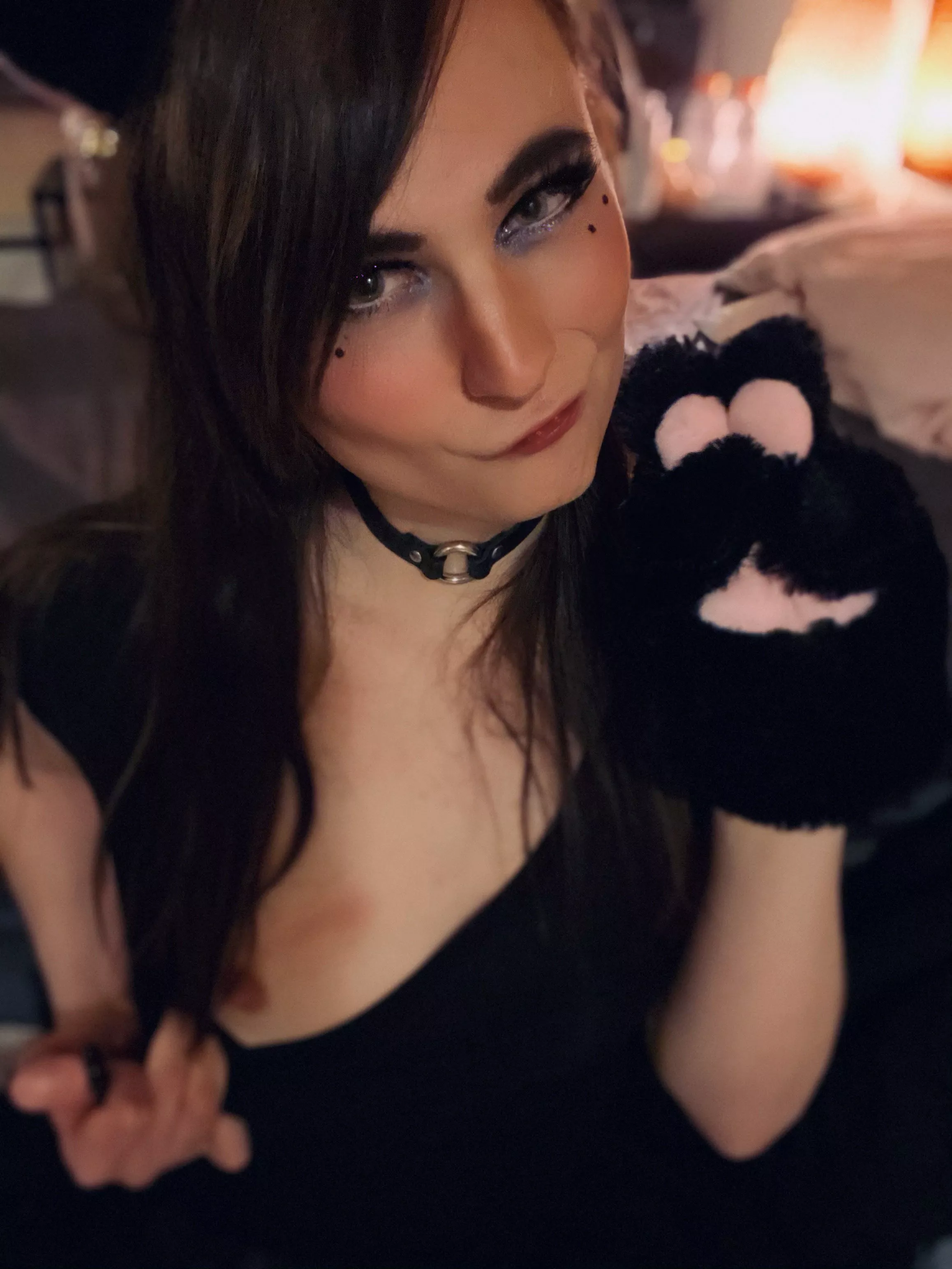 I hope I make a cute catgirl too, I even pulled my top down a bit...