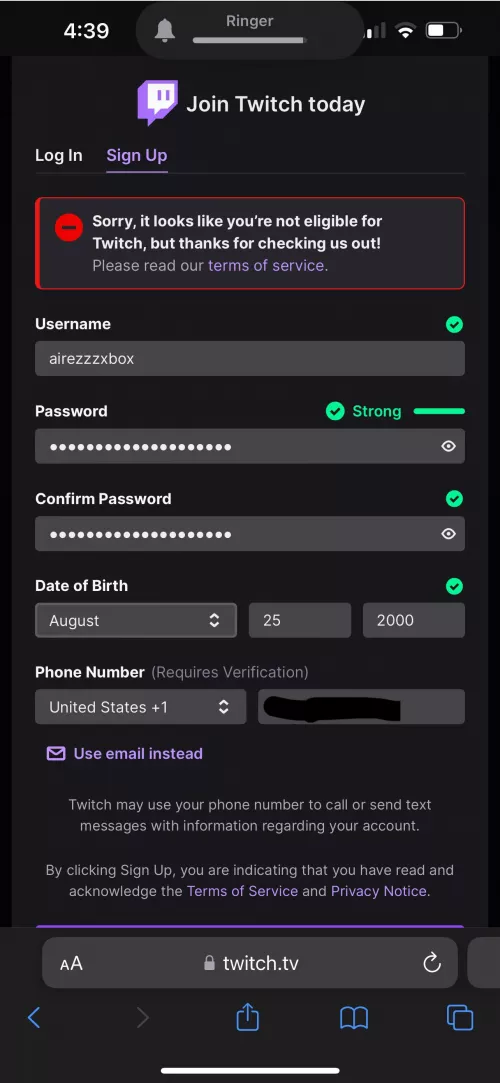 I’m just trying to make a new account to link to my Xbox and it’s saying I’m not allowed to join, I didn’t do anything and I’m not blocked