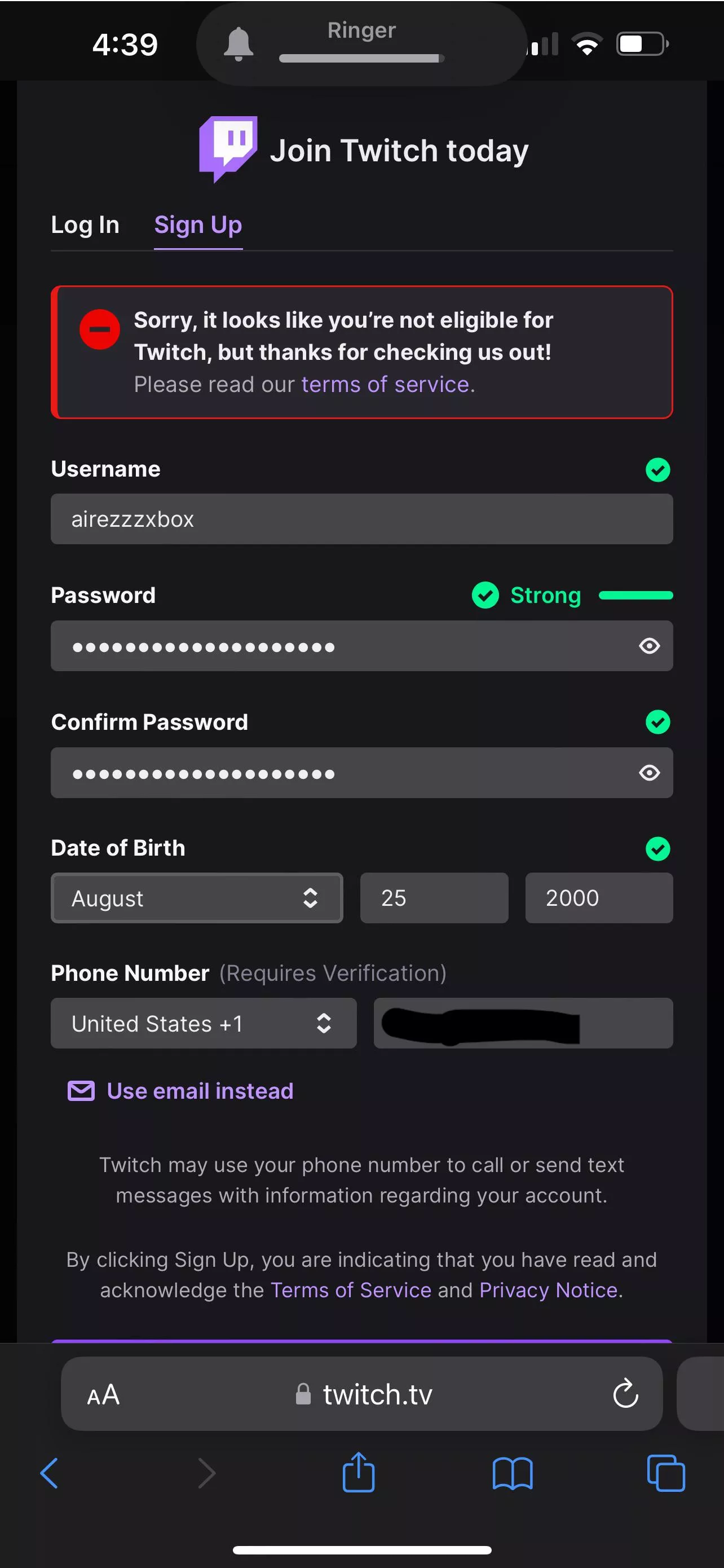 I’m just trying to make a new account to link to my Xbox and it’s saying I’m not allowed to join, I didn’t do anything and I’m not blocked