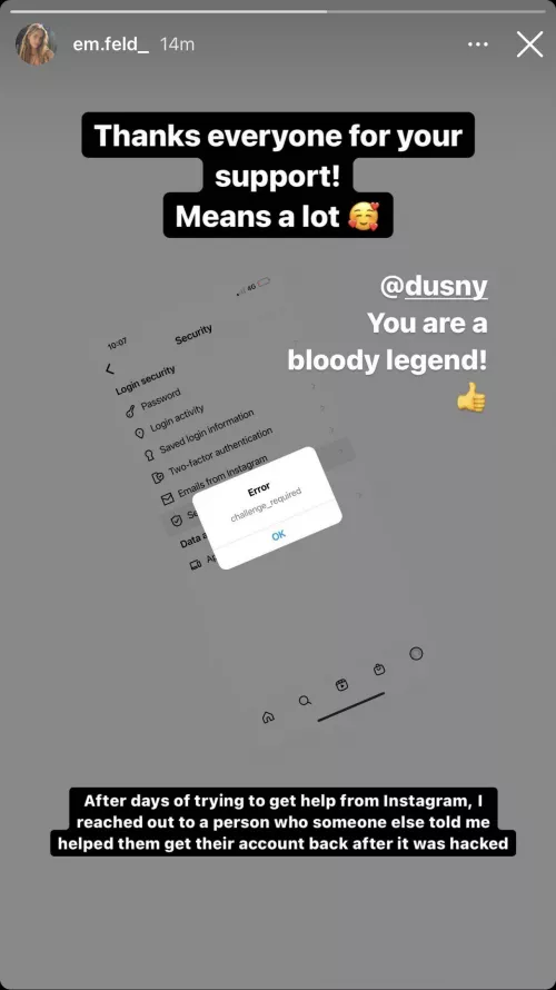In case you thought her account was still hacked - Her backup confirmed it is recovered.