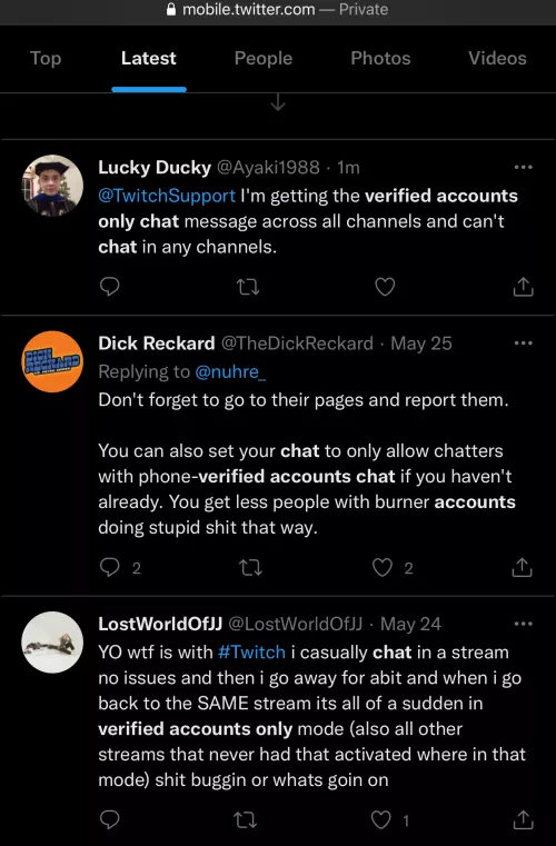 It appears others on Twitch are experiencing the Verified Accounts Only Chat on every stream as well