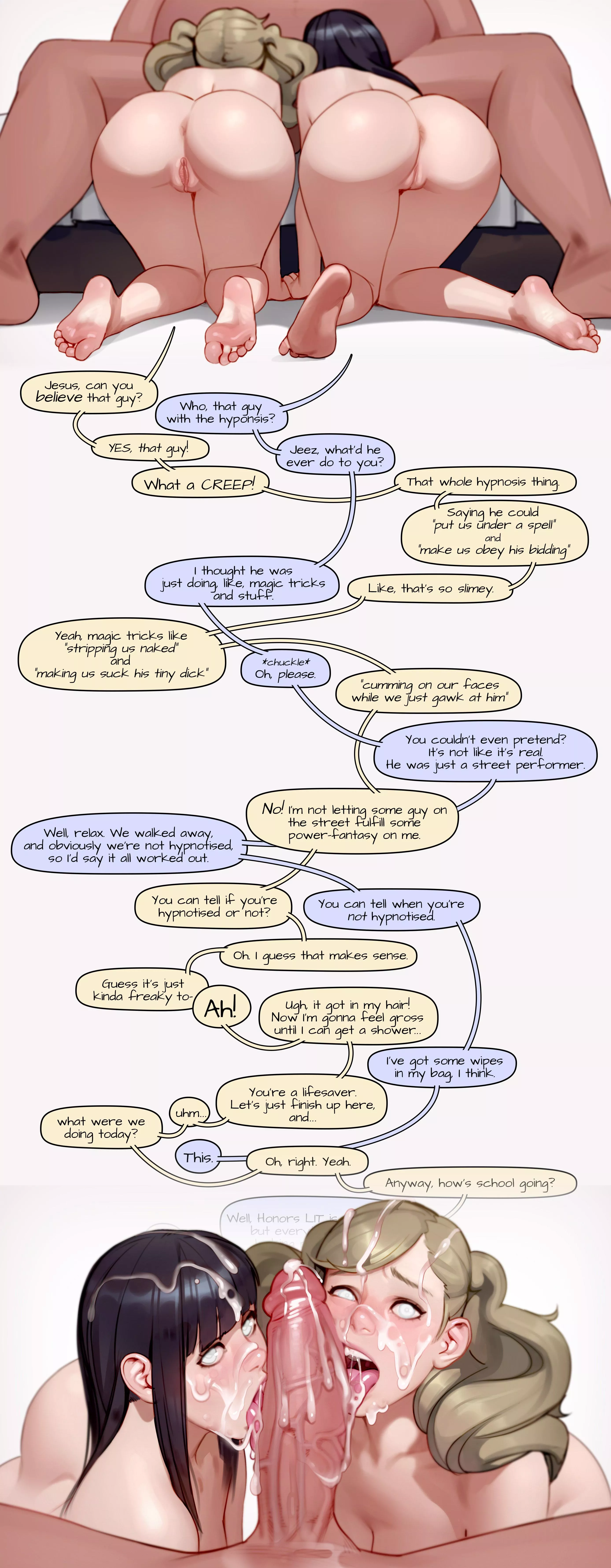 It's a Good Thing We're Not Hypnotized (Kairuhentai) [Hypnosis] [Oblivious] [Oral] [Bitchy] [Unaware] [Bukkake]