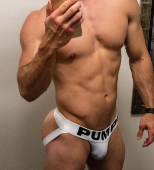 Jock in a jockstrap. Waiting for my bro to come over. 😉