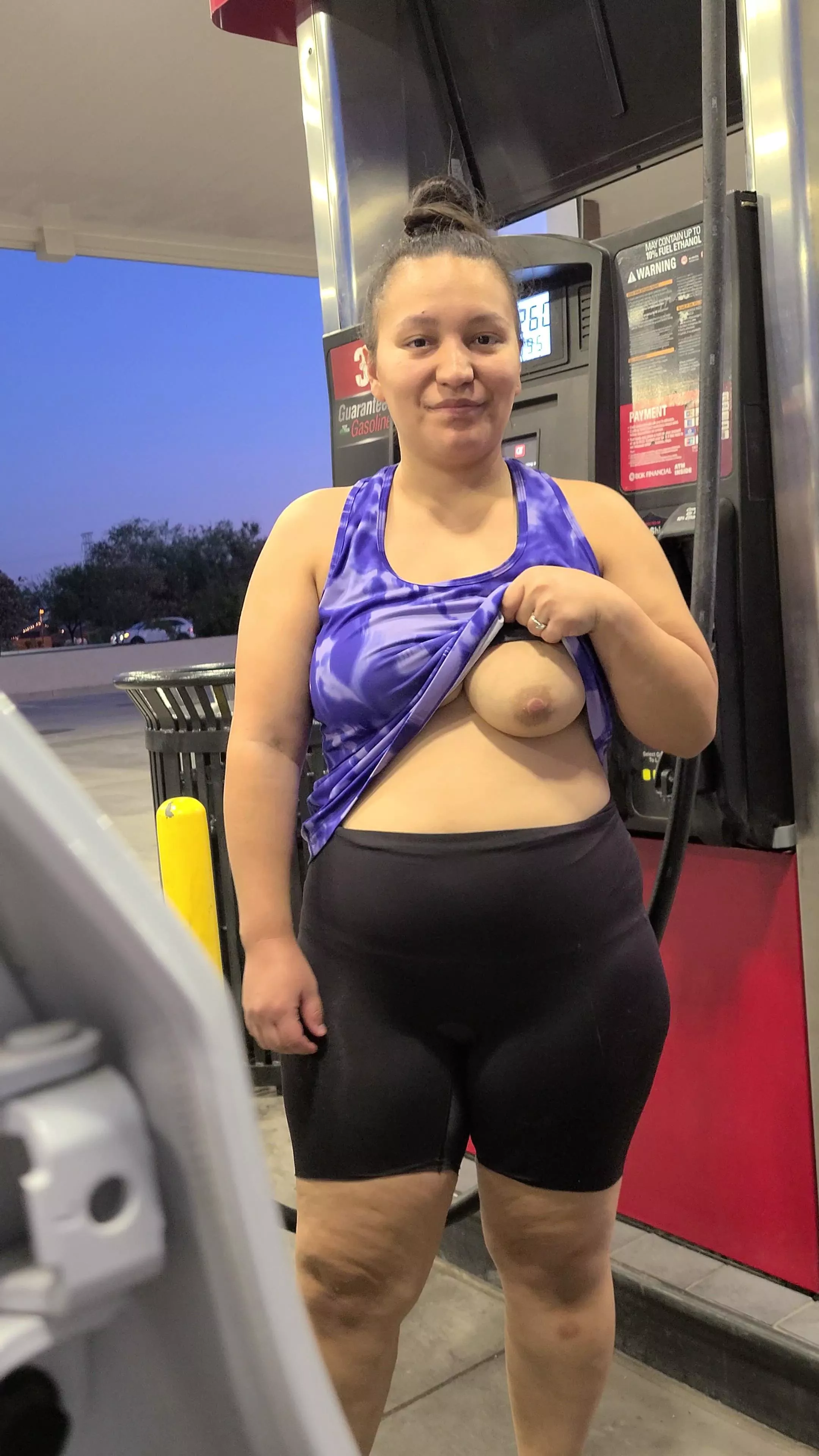 Just my one latina boob out at a busy gas station! (OC)(F)