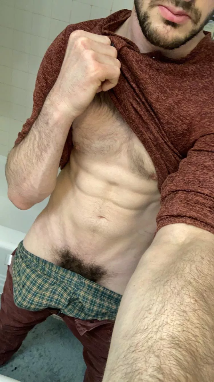 Just waiting for a very good girl or boy to reach down and pull it out for me…. I’m dying to feel your hand on my throbbing cock 😏