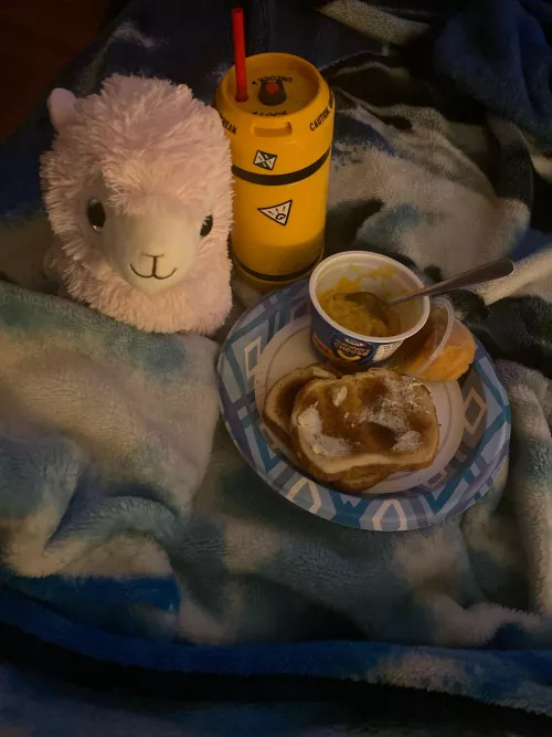 Late Dinner, I got off work late and I can’t afford much because I’m moving soon. I tried my best 🥺. At least I have my stuffie Lavender and my Monster Inc cup my Daddy got me. 🥺💕