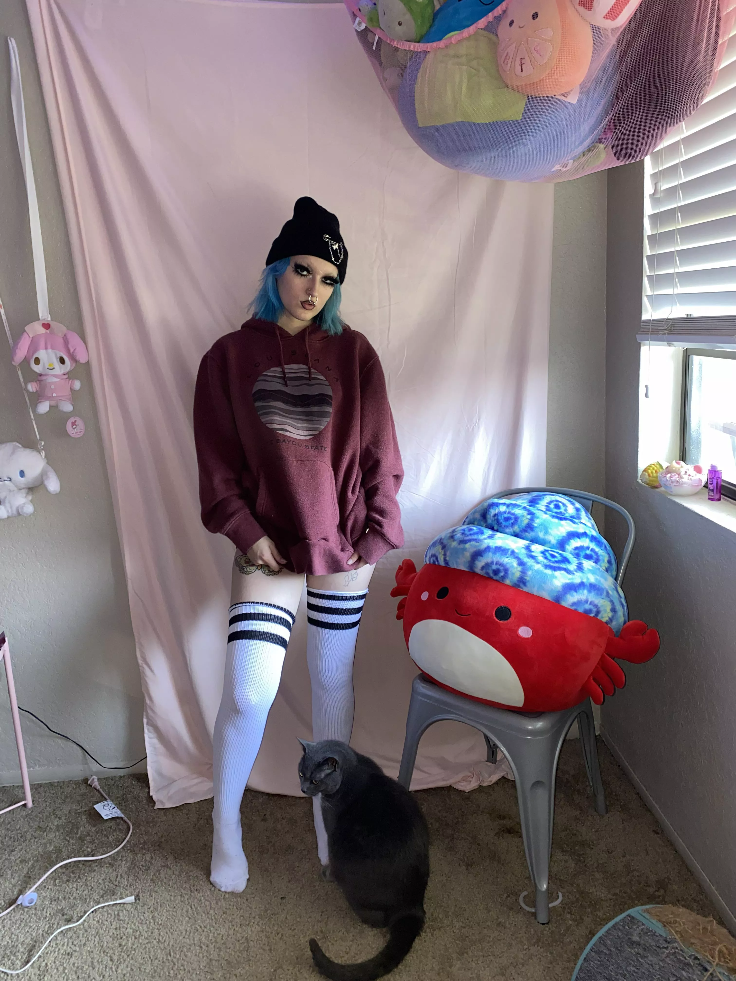 lazy saturday fit featuring my squishmallow hehe