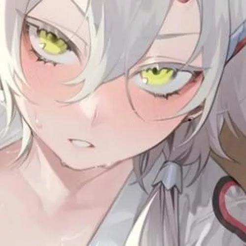 LF Color Source: 1girl, green eyes, white hair, hair between eyes, sweat, blush, looking at viewer, collarbone