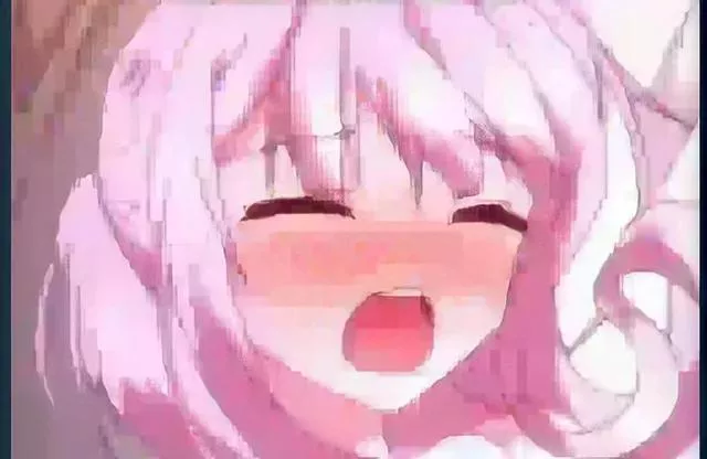 LF Color Source: 1girl, pink hair, long hair, hair between eyes, eyebrows visible through hair, eyes closed, blush, mouth open, face focused