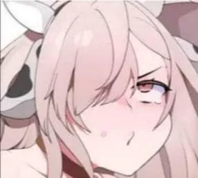 LF Color Source: 1girl, pink hair, pink eyes, cow ears, looking up, collar, implied sex, hair over one eye, single tear