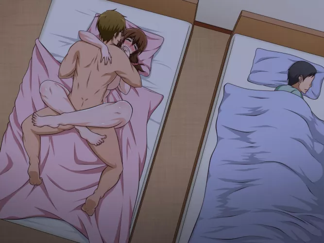 LF Color Source: 2boys, 1girl, leg lock, ntr, brown hair, blonde hair, black hair