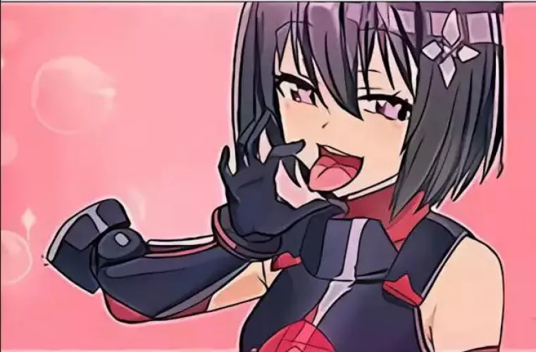 LF Color Source: Black Hair, Short Hair, Tongue out, Suggestive hand gesture, Armor, Hair Pin, Heart shapes Eyes